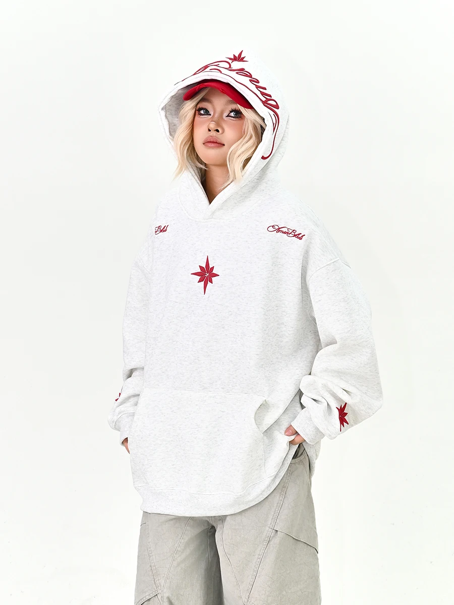 

Худи с вышивкой в виде звезд, женская свободная толстовка в американском стиле, новинка весны, парные топы, теплая уличная одежда, повседневная одежда с длинными рукавами