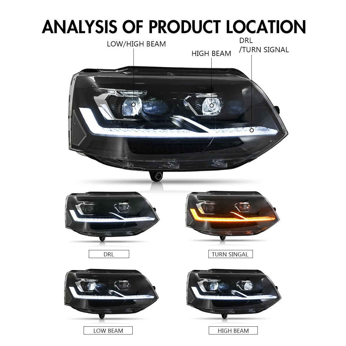 Projektorlinsen-LED-DRL-Scheinwerfer-Einheit für VW Volkswagen T5.1 2013-2015 T6 2016-2019 – Detail 5