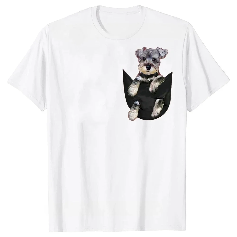 Streetwear Short Sleeve Birthday Gifts Summer Style T-shirt Men Novelty Awesome Schnauzer Dog In Pocket T Shirts Graphic Cotton