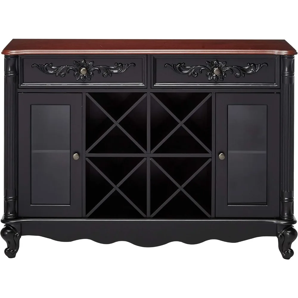 Meja Konsol Kabinet Anggur Server Prasmanan Merek Kings, Hitam / Walnut