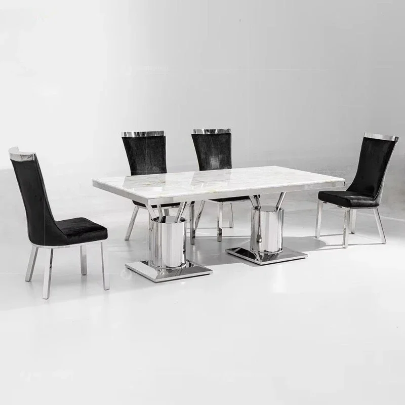 Italian light luxury marble dining table rectangular dining table and chairs 4