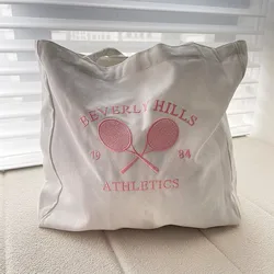 Beverly Hills 1984 atletica Tennis ricamato moda donna borsa Shopping in tela borsa estetica stile Vintage Tote Bag