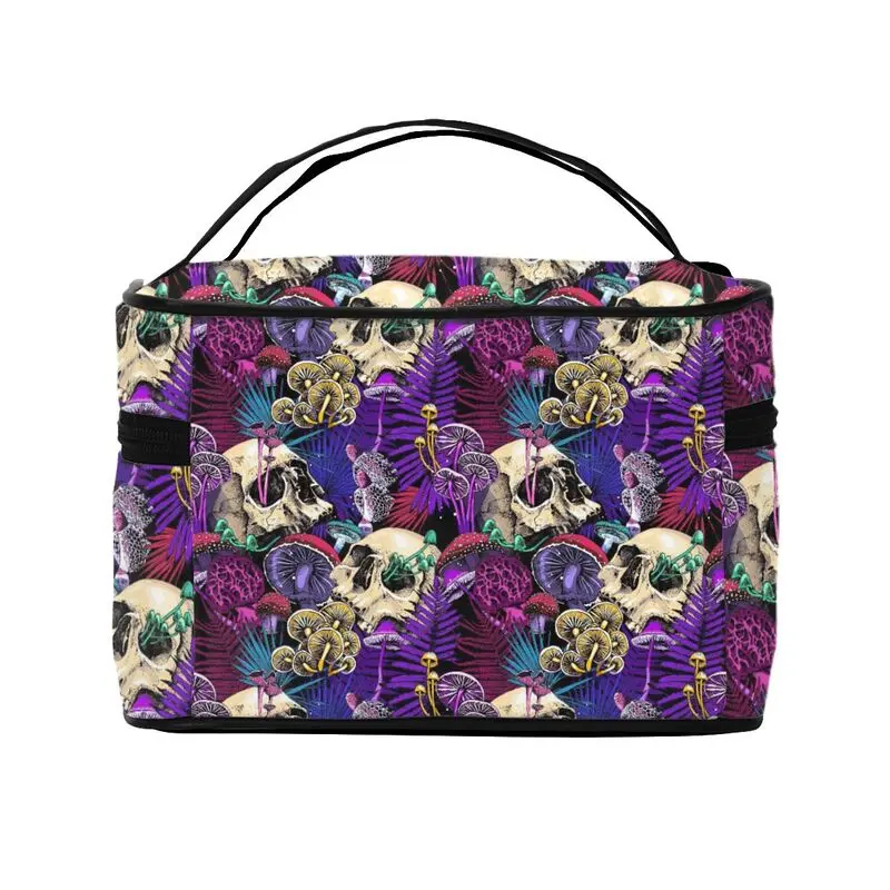 Psychedelic Gothic Skull Mushroom Makeup Organizer Bags Toiletry Bag Box Travel Cosmetic Bag Make Up Train Case for Women Ladies view 3