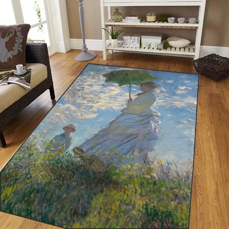 Large Monet Water Lilies Impressionist Painting Carpet for Living Room Bedroom Floor Mat Art Style Home Decor Rug Art Lovers