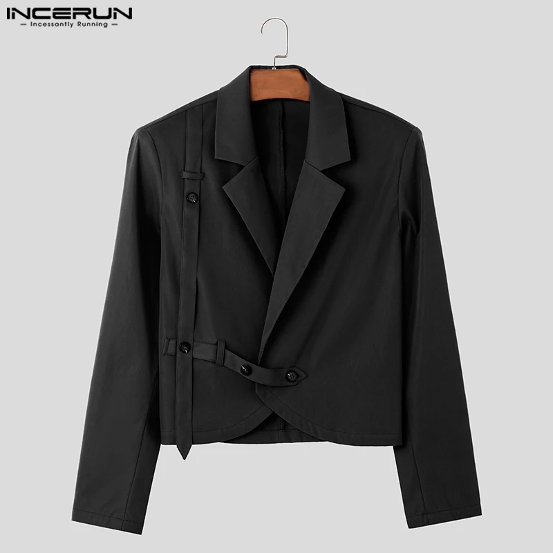 INCERUN Tops 2023 Korean Style New Mens Shoulder Pads Solid Cropped Blazer Casual Fashion Hot Sale Long Sleeved Suit Coats S-5XL