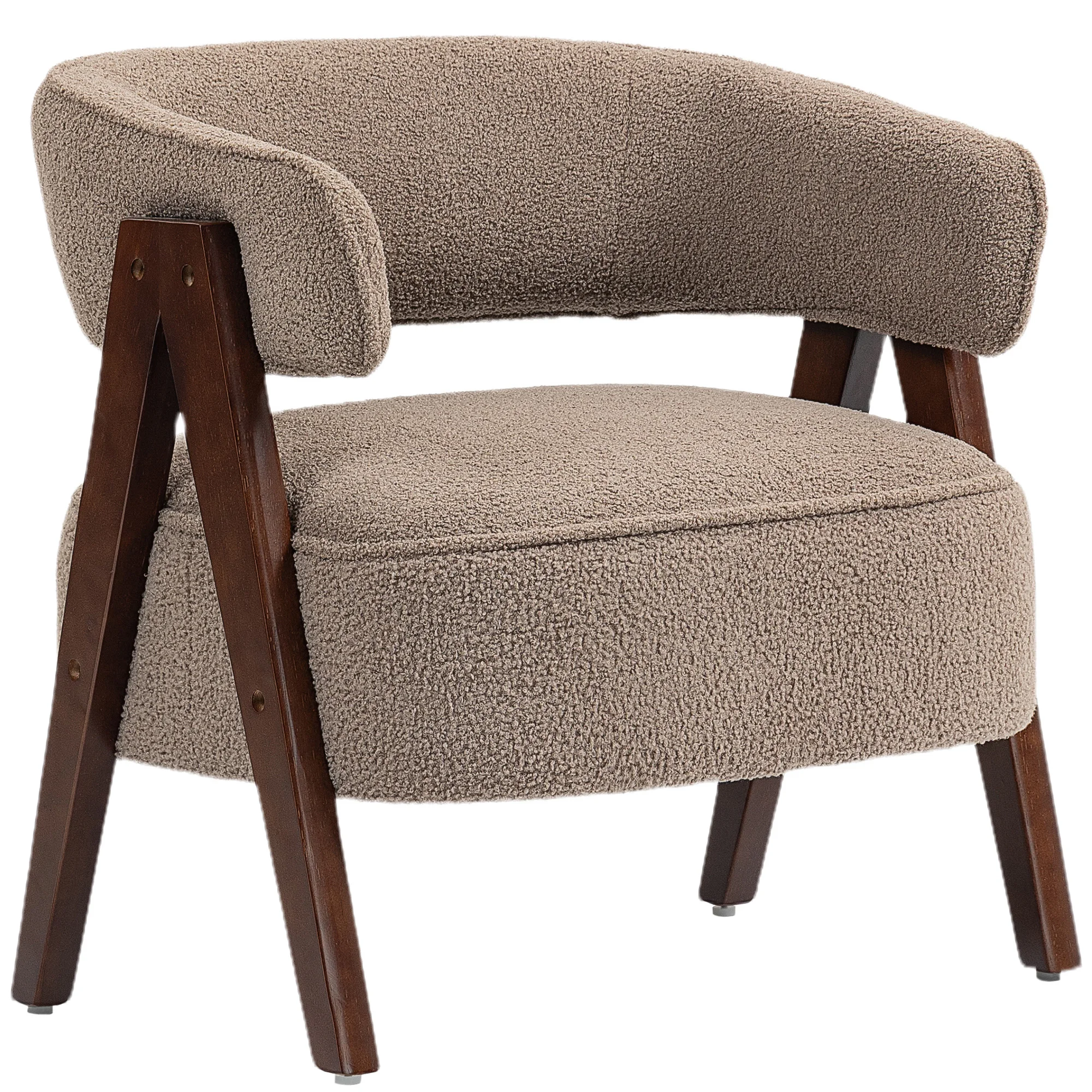 HOMCOM Butaca de Salón Tapizada en Borreguito Acolchada Gruesa Patas de Madera Respaldo Curvado 70x64x71 cm Marrón Claro