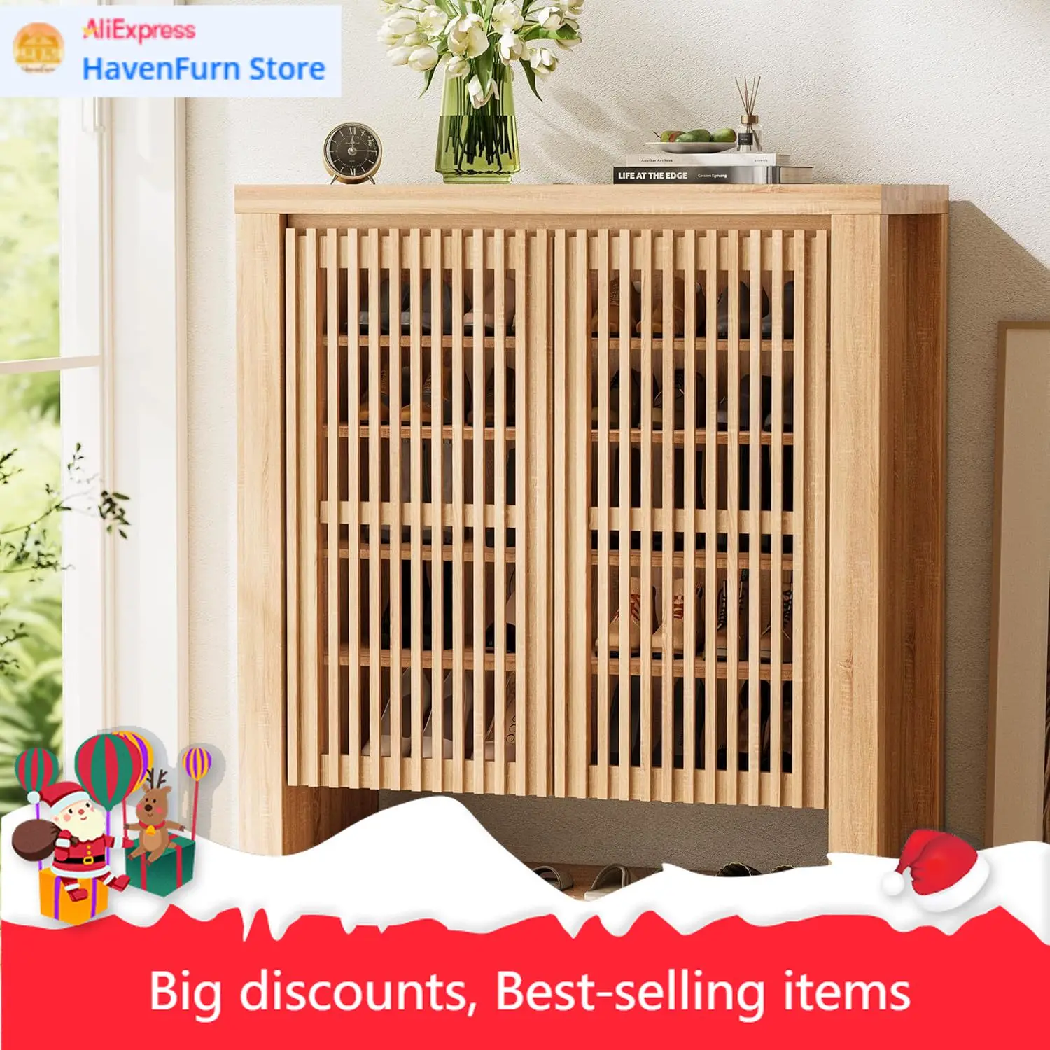 

Шкаф для обуви высотой 43 дюйма с дверцами, 8-ярусный шкаф для обуви в прихожую с регулируемыми полками, современный отдельно стоящий шкаф для обуви