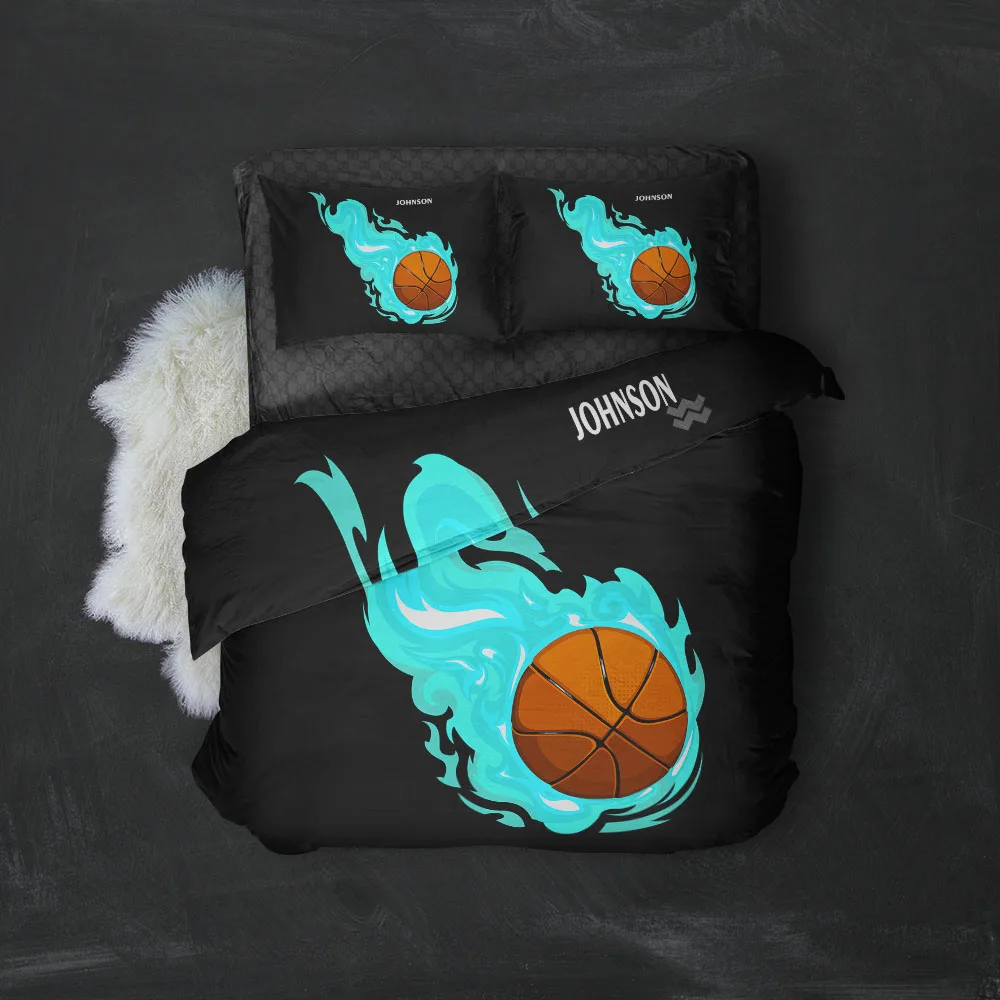 Tuquoise Flames Basketball Bedding Set King Queen Double Full Twin Single Size Bed Linen Set