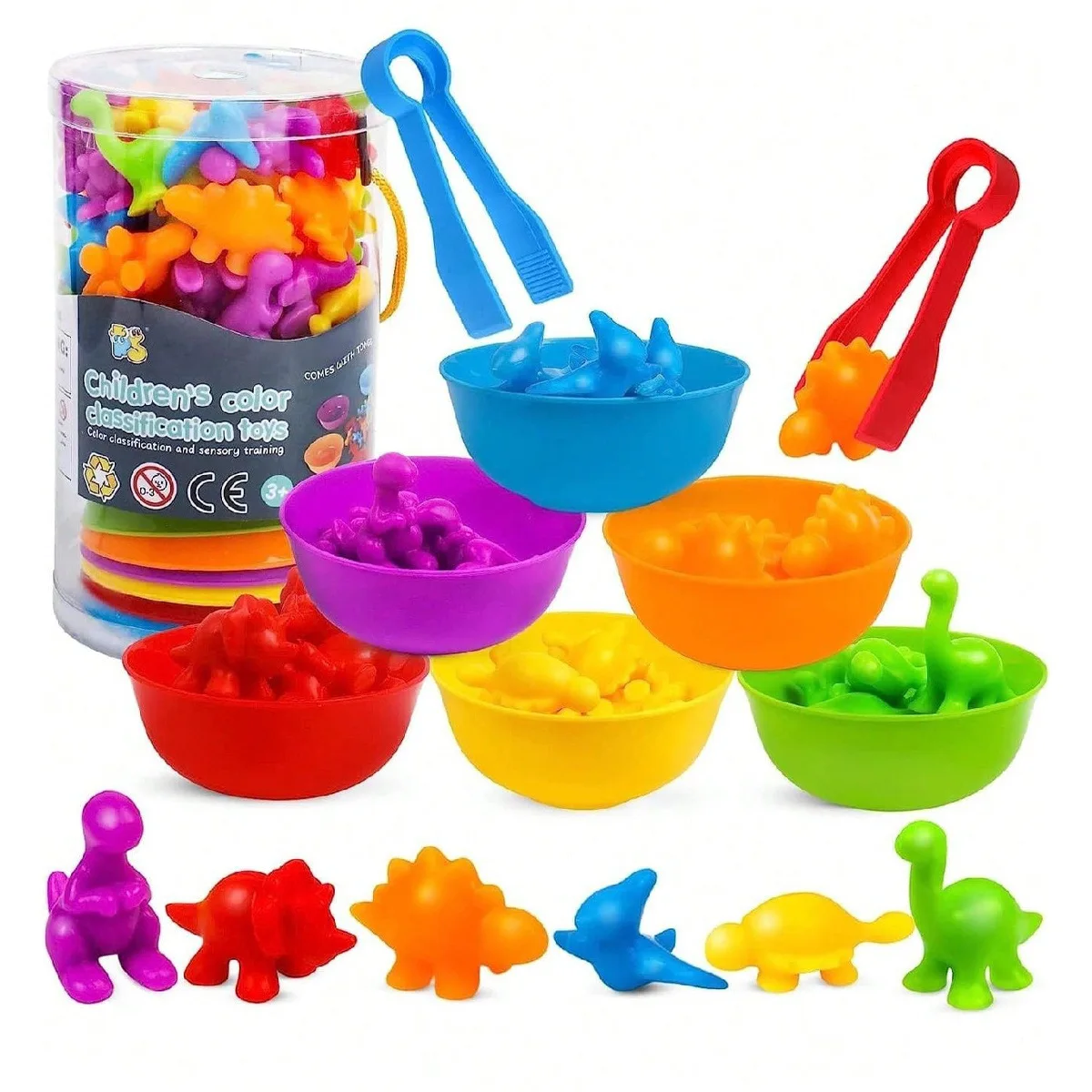 Montessori Color Sorting Toy Set 6 Bowls, Tweezers Animal Figures for Toddlers, Preschoolers Fine Motor Cognitive Development image 5