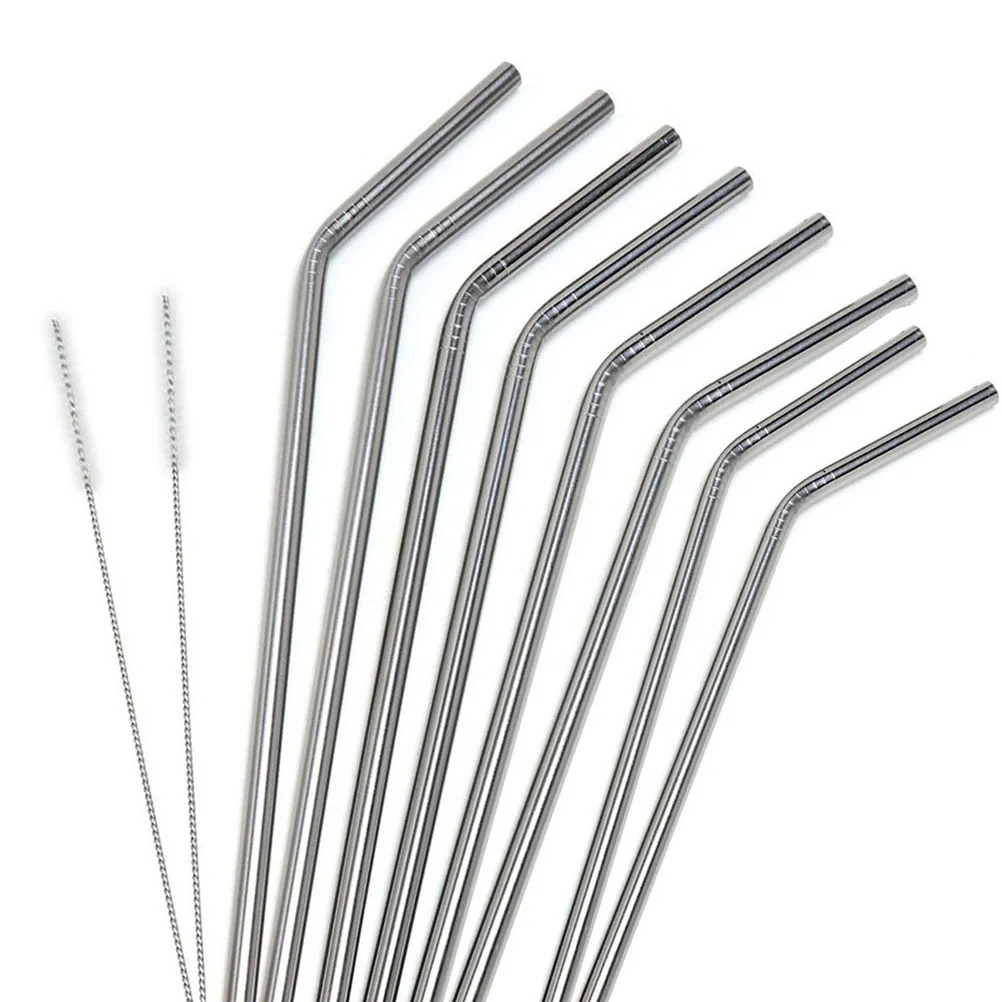 

8Pcs Metal Drinking Straws 215cm Silver Eco-Friendly Reusable Safer Than Glass Plastic for Cocktails Lattes Beverages