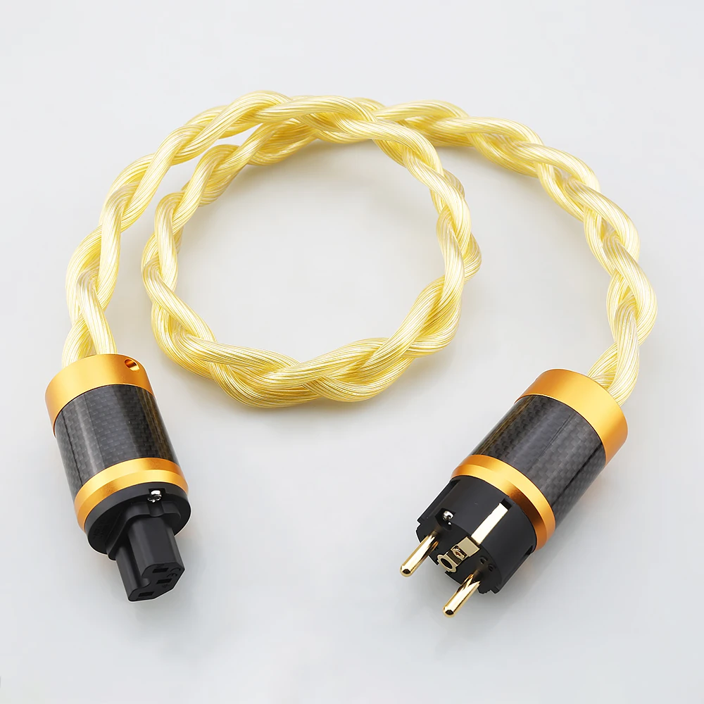 HIFI Audiophile Power Cable US EU AC  Schuko to IEC C13 5N OCC Silver Plated Gold Plated Carbon Fiber for Amplifier DAC
