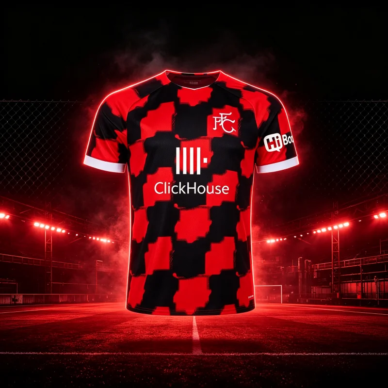 2627 Season Red Black Checkerboard Football Jersey 3D Digital Print Short Sleeve FC Team Emblem Fan Uniform FamilyMatching