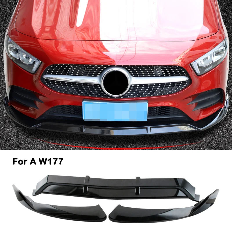 

Front Bumper Lip Body Kit Spoiler Splitters Black Carbon Fiber Pattern For Mercedes Benz A Class Klass W177 A250 AMG Line 4MATIC