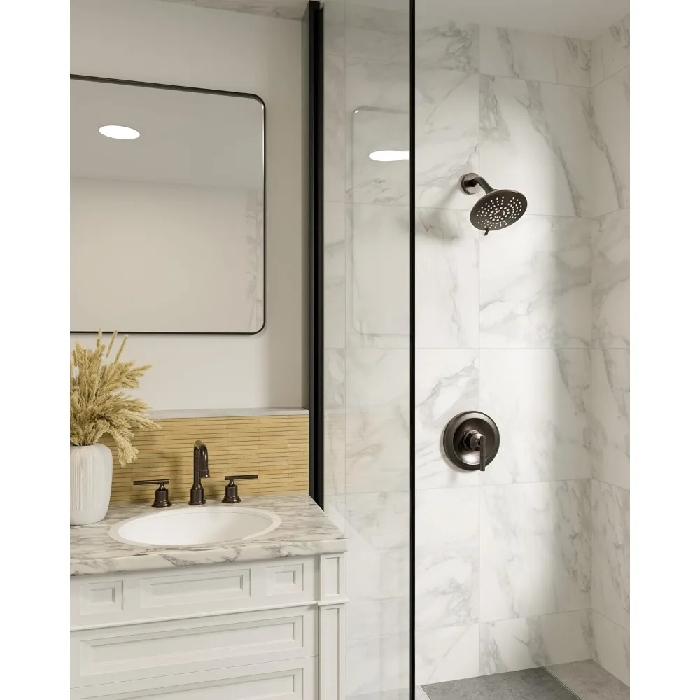 مجموعة صنبور دش برونزية مع رأس دش مطري مقاس 6 بوصات ومجموعة حواف دش حديثة بمقبض واحد