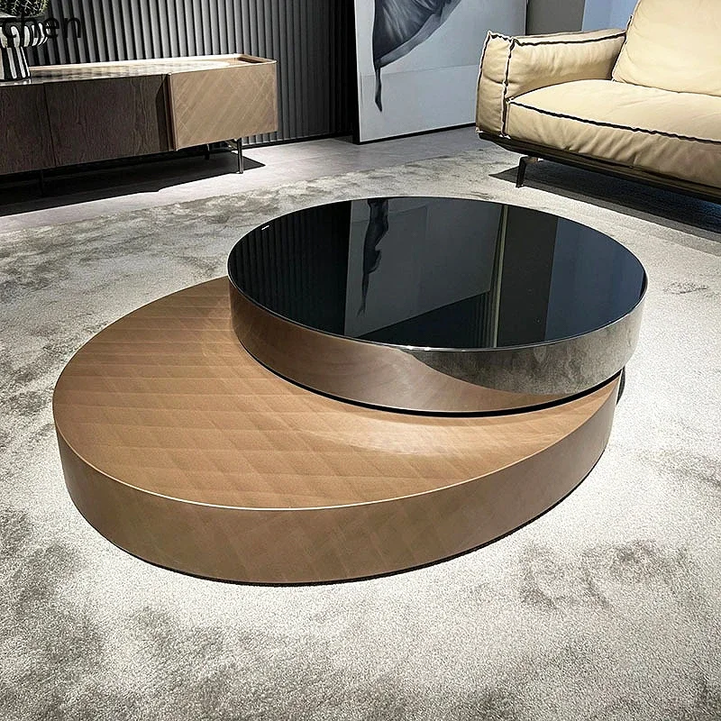 HT  Light luxury rotating coffee table combination, simple stainless steel telescopic small unit circular tea table