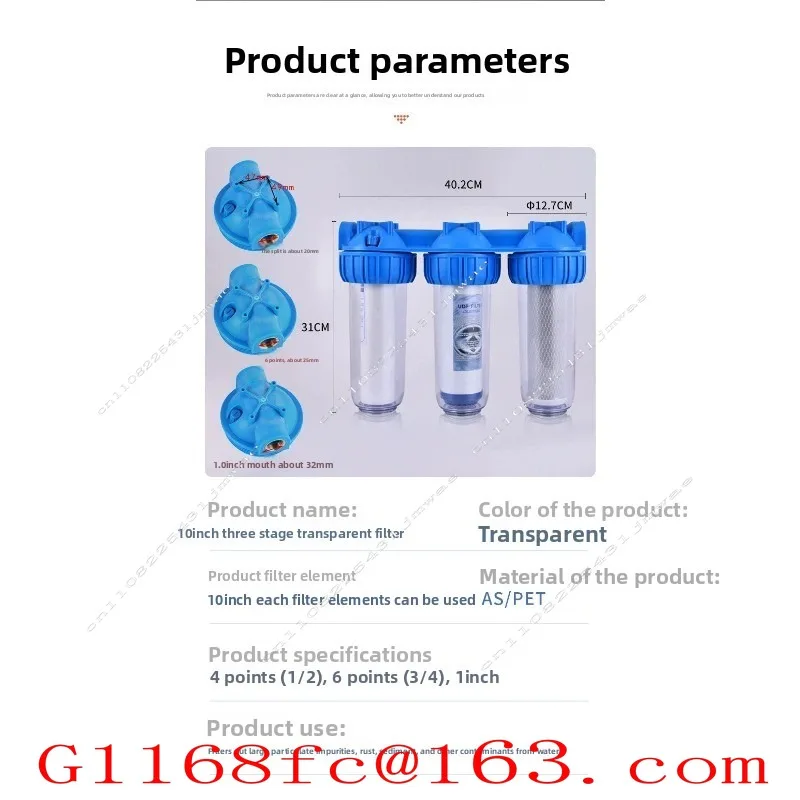 10 Inch Three-level Transparent Bottle Triple Body Pre Filter Household Kitchen Tap Water Pipeline Filtration Water Purifier