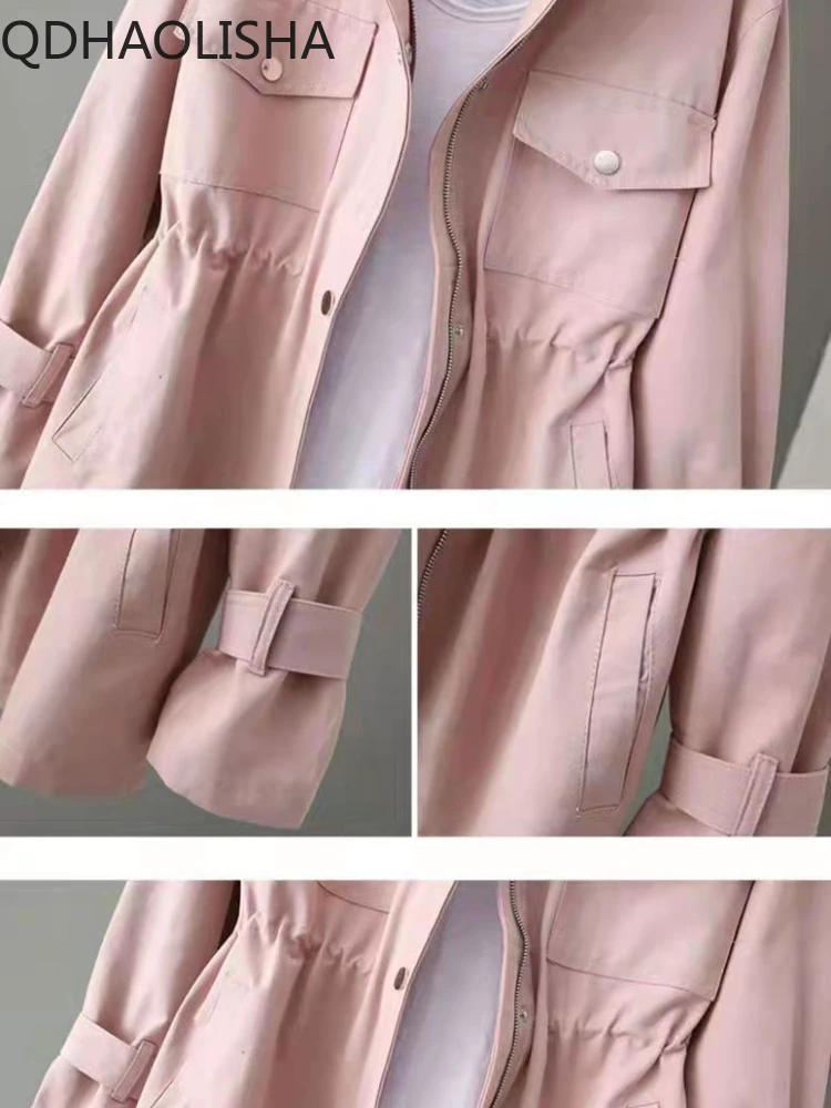 Trench Coat for Women 2024 Spring New in Windbreaker Korean Versatile Loose Long Sleeved Standing Collar Zipper Waistband Coat