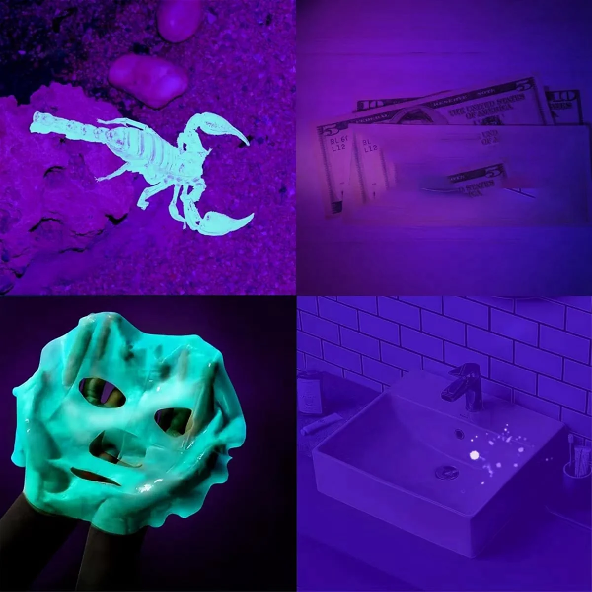 Porte-clés de lampe de poche à lumière LED UV, porte-clés violet, paquet de 100, 395Nm