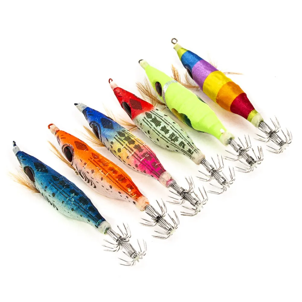 Wobbler Squid Jig Sturdy Wooden Shrimp Hard Octopus Lure Luminous 5 Color Cuttlefish Hook for Lure Fishing