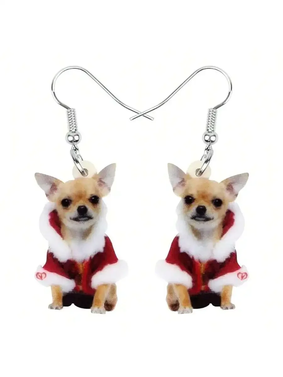

Acrylic Dangle Christmas Chihuahua Dog Earrings For Women Fashion Jewelry Red