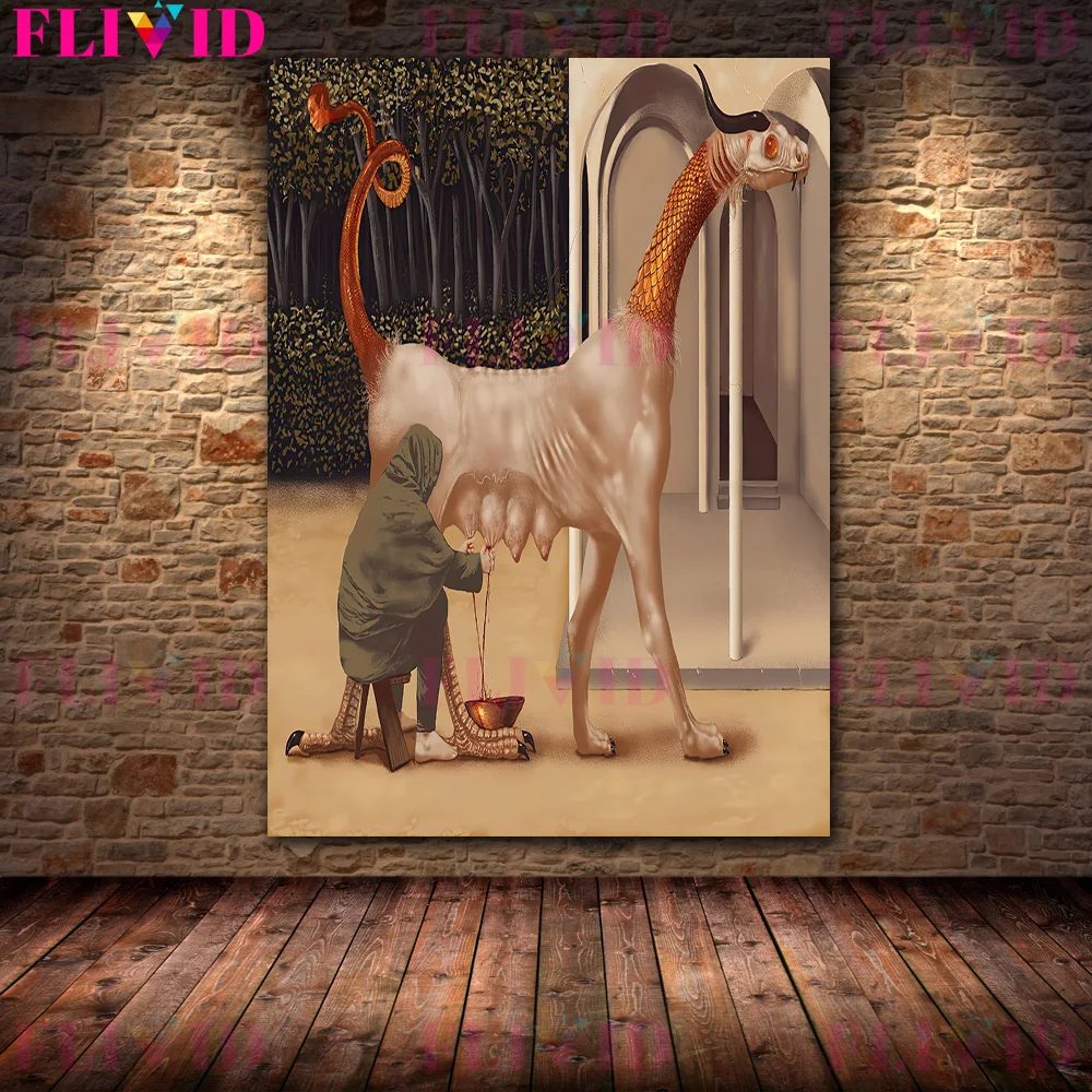 The Aging Devil And Owl,Devil Duel Vintage Wall Art Canvas Painting Demon Life Abstract Art Poster Print For Living Room Decor