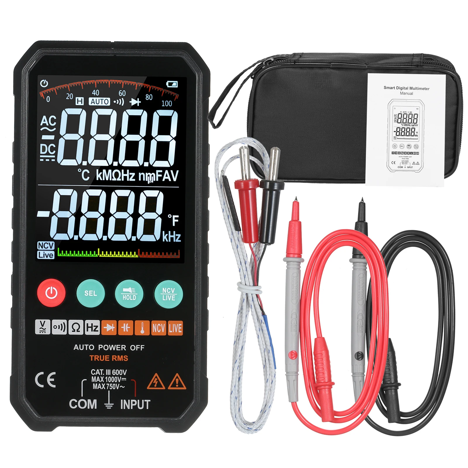 FY107C/FY107B 6000 Counts Digital Multimeter Ture RMS DC AC NCV Transistor Capacitor Temperature Voltage Smart Meter