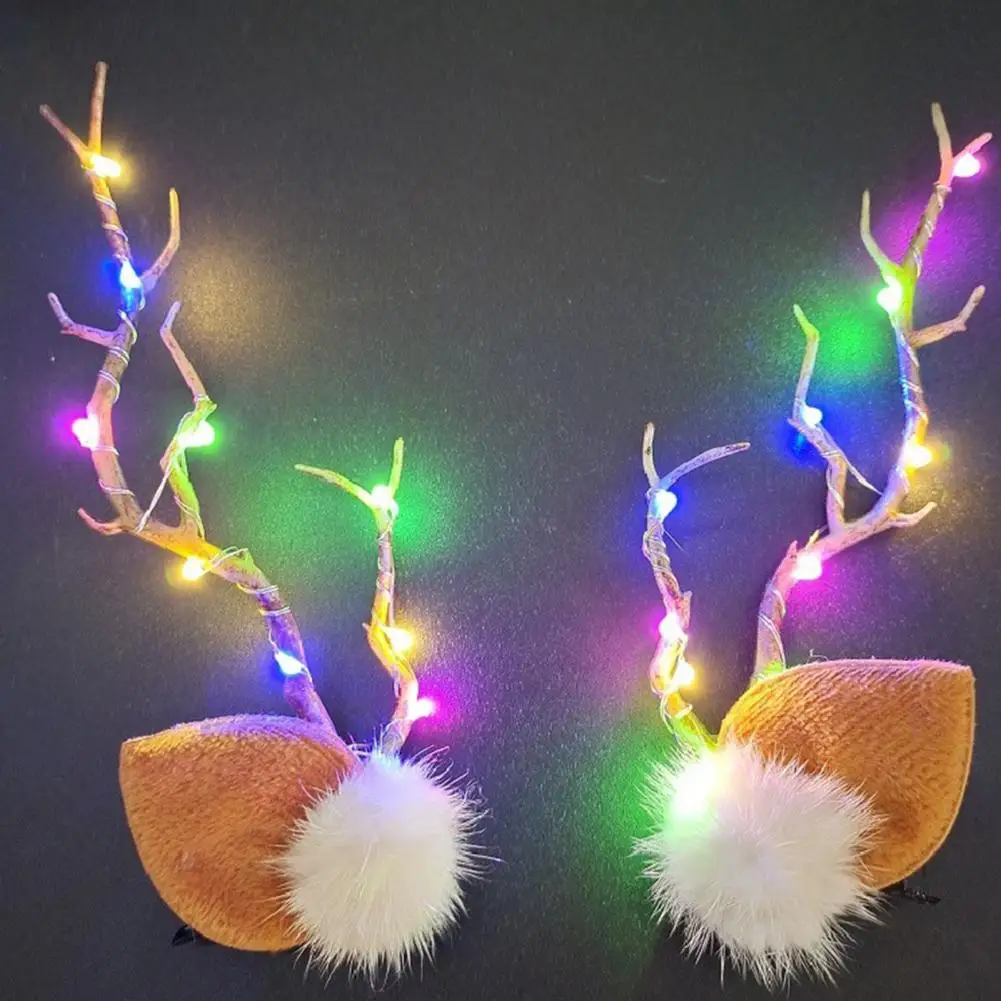 1 Pair Hair Pins LED Light Antler Decor Luminous Hair Clips Lightweight Easy to Wear Hairpins Christmas Hair Accessories