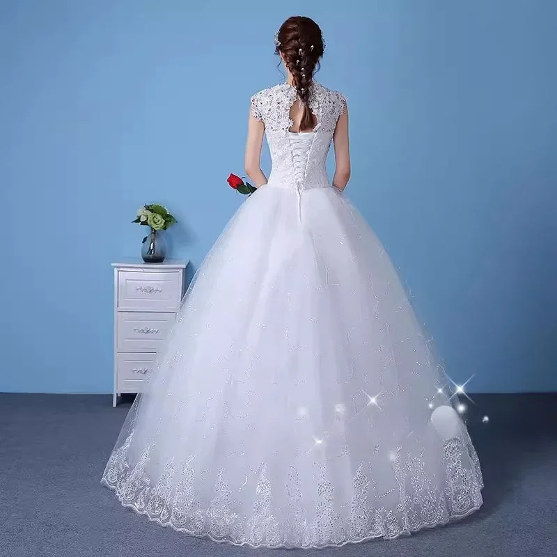 Vestidos De Casamento Bordados De Tule Branco, Decote Em V, Sem Mangas, Lantejoulas De Cristal, Tamanho Grande, Vestidos De Baile Da Noiva, Baratos