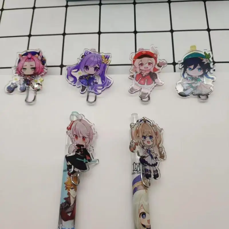 6Pcs/Pack Klee Keqing Kazuha Barbara Diona Venti Creative Fun Acrylic Topper Click Pens Game Merch Stationery Gift