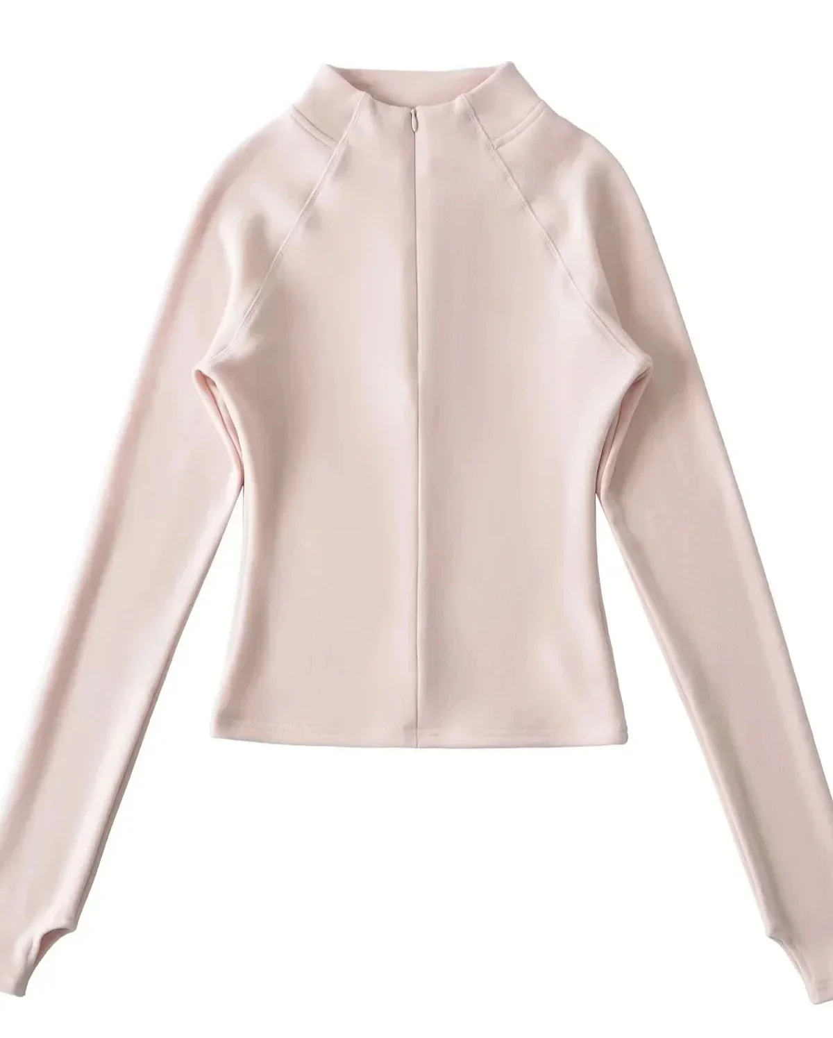 

Women's Casual Cotton Polyester Nylon Blend High Collar Top Slim Fit Long Zipper Design