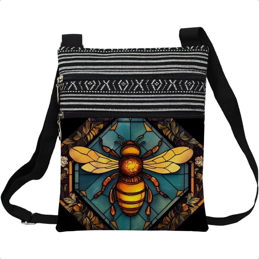 Bolso bandolera con diseño de vidrieras y cremallera, mariposa, árbol del mundo, abeja, regalo estético para mujer