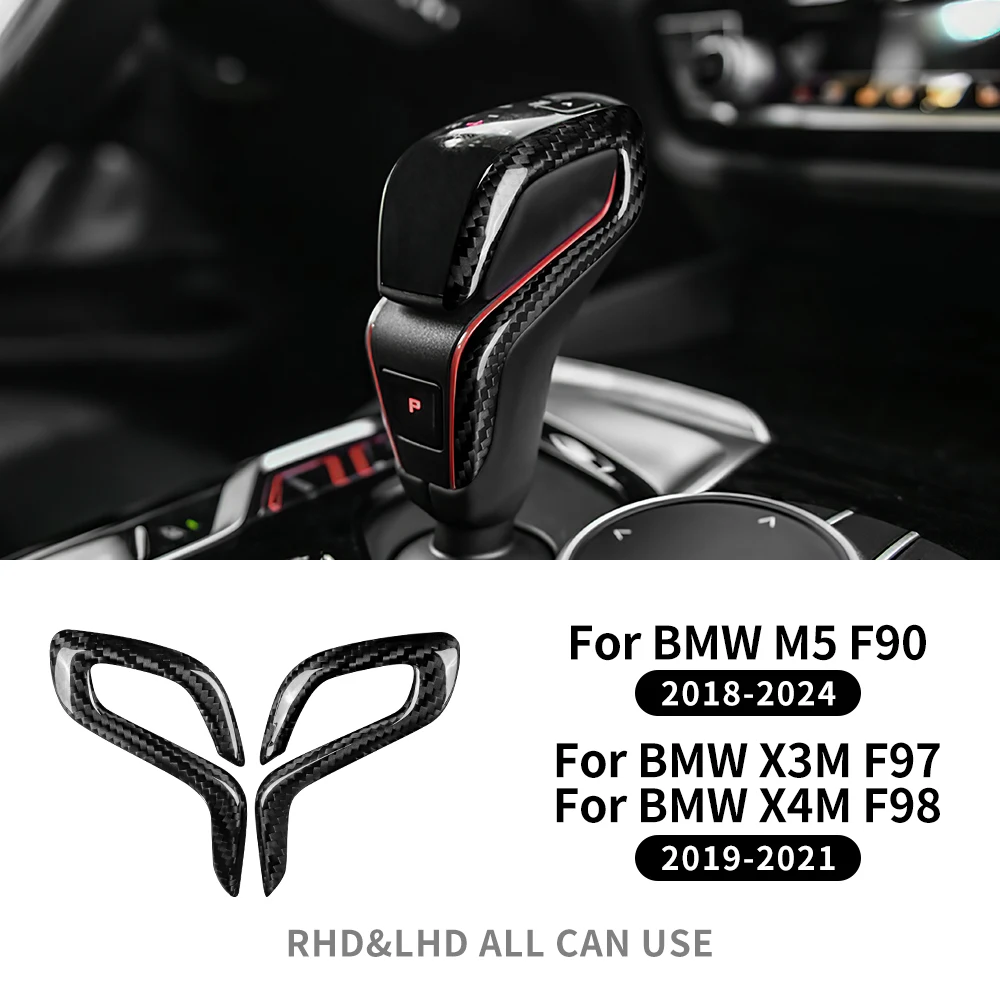 

For BMW F90 M5 F97 X3M F98 X4M 2019 - 2023 Real Carbon Fiber Automatic Shift Gear Knob Trim Cover Car Retrofitting Accessories