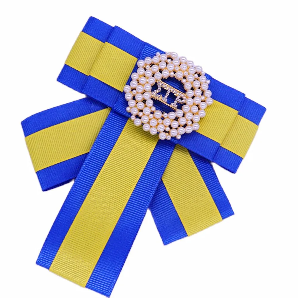 New Handmade Bow Knot Blue Yellow Ribbon Greek Society Organization Sigma Gamma Rho Pin For Lady Gifts