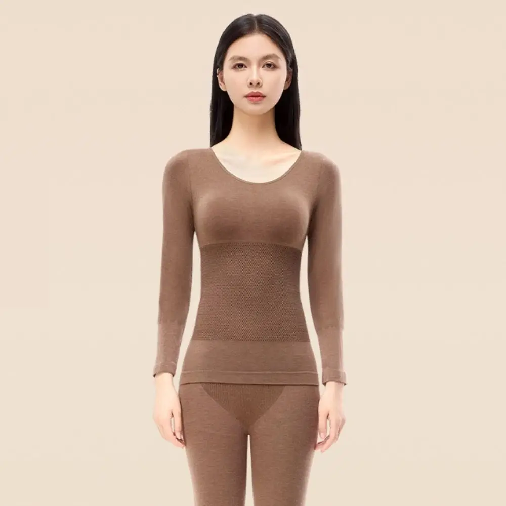 Tops Pants Women Thermal Underwear Round Neck Bottoming Shirt Thermal Clothes Set Lingerie Winter Warmth Long Underwear