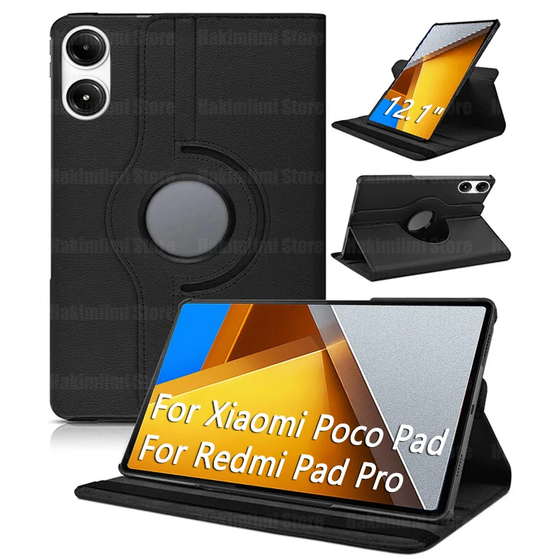 

Case for Xiaomi Poco Pad (12.1 inch) 2024 PU Leather 360 Rotating Stand with Sleep/ Wake Function Cover for Redmi Pad Pro 12.1"