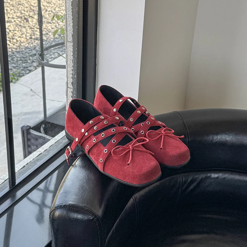 

Square Head Bow-knot Women Mary Janes Outdooor Slip on Zapatos Mujer Spring Thick Heels Girls Shoes Solid Buckle Strap Loafers