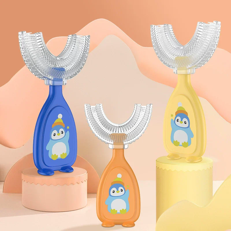 U Shaped Kids Toothbrush 360 Degree Oral Cleaning Soft Silicone Brush Head BPA Free Children's Toothbrush U-Shaped