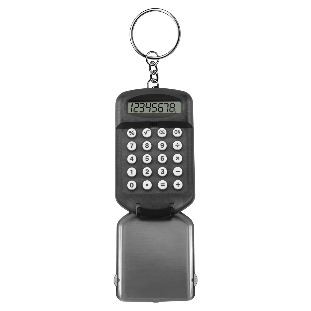 Gray Plastic Casing 8 Digits Electronic Mini Calculator w Keychain