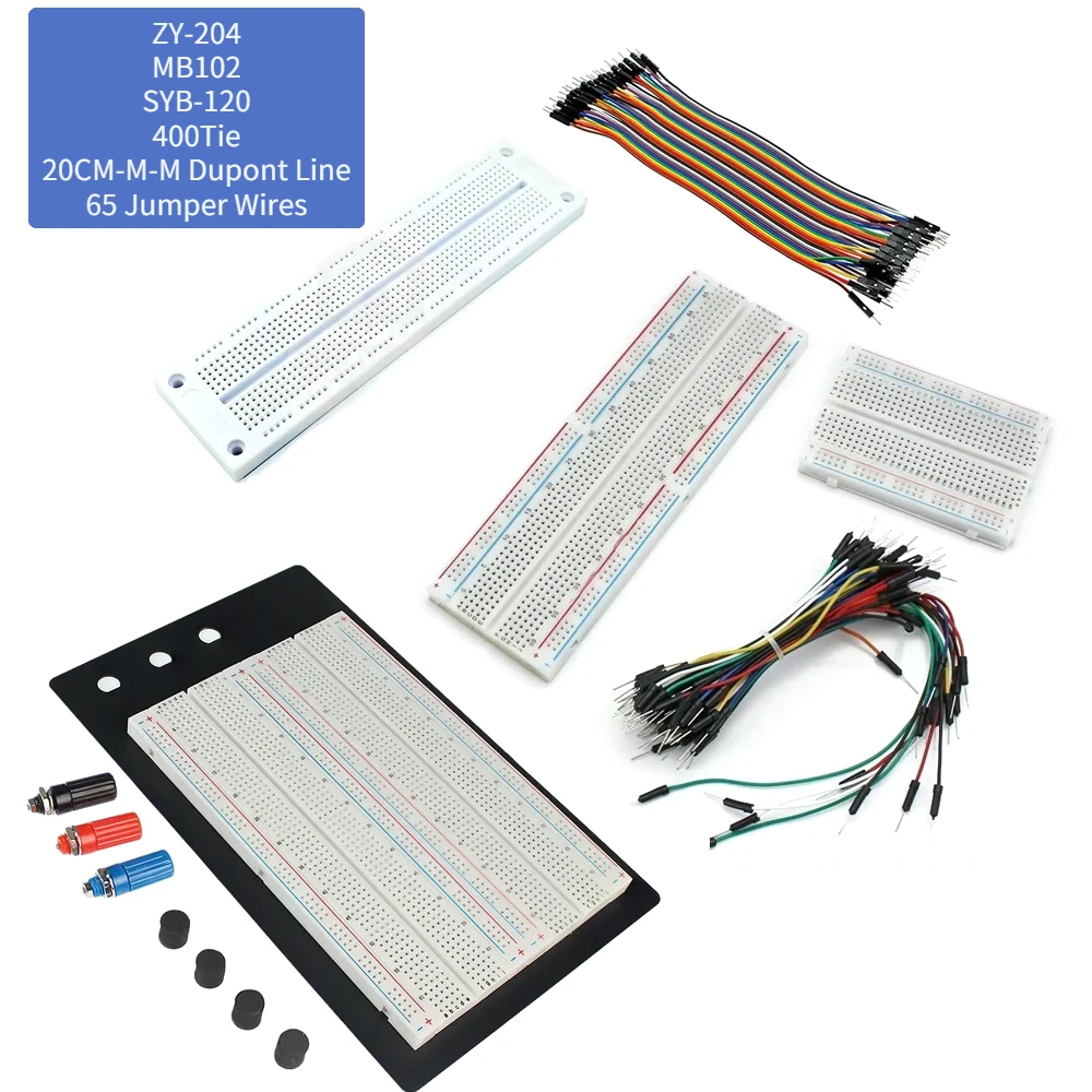 1set-ZY-204/MB102/SYB-120/400 Points Solderless breadboard Kit Prototype Board,20cm Male to Male Dupont Line,65 Jumper Wires,diy