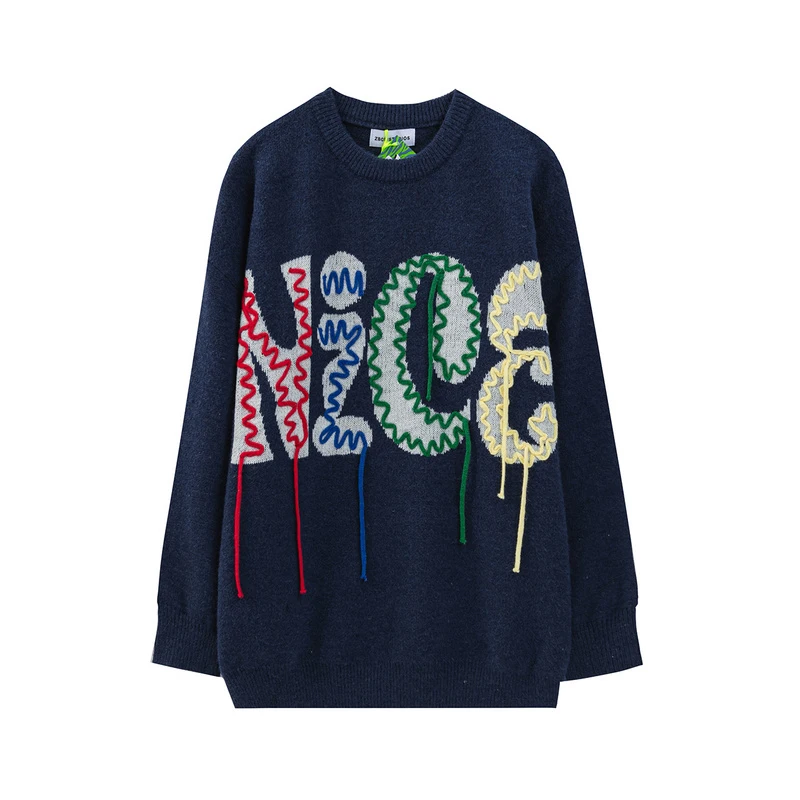 Cute Kawaii Embroidery Blue Sweater Women Autumn Winter Christmas Sweaters Thick Oversized Knitted Pullover Fashion Outerwear