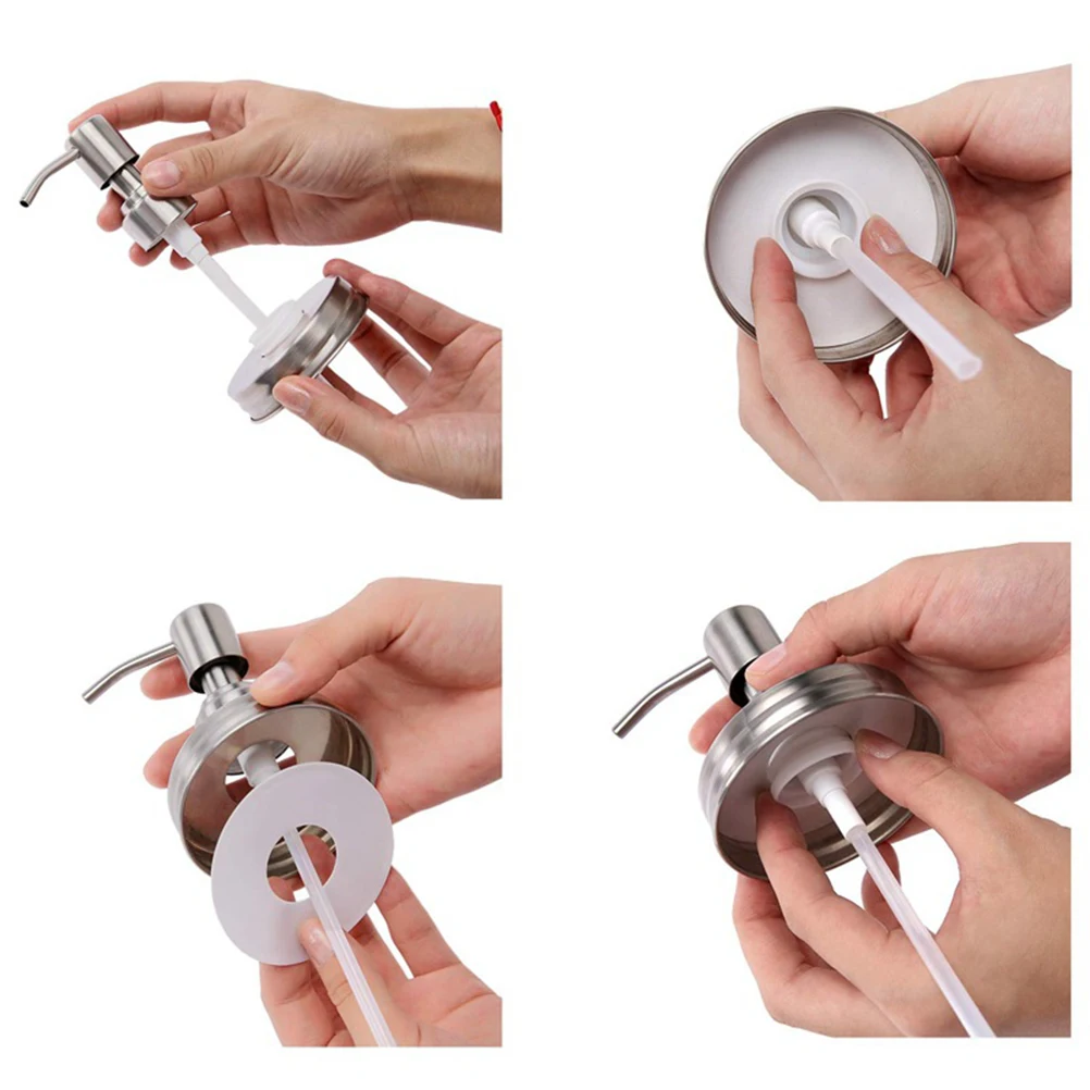 

2Pcs Stainless Steel Dispenser Lids with Premium Pump for Lotion Soap Bottles Smooth Operation Spare Replacement Home Bathroom