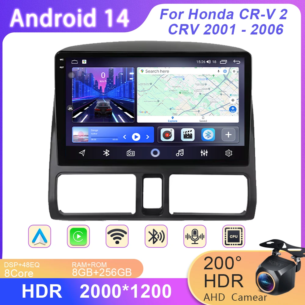 

Android 14 Auto Multimedia Video Player For Honda CR-V CRV 2 2001 - 2006 Carplay GPS 360 Camera CAR Radio Cooling Fan QLED WIFI