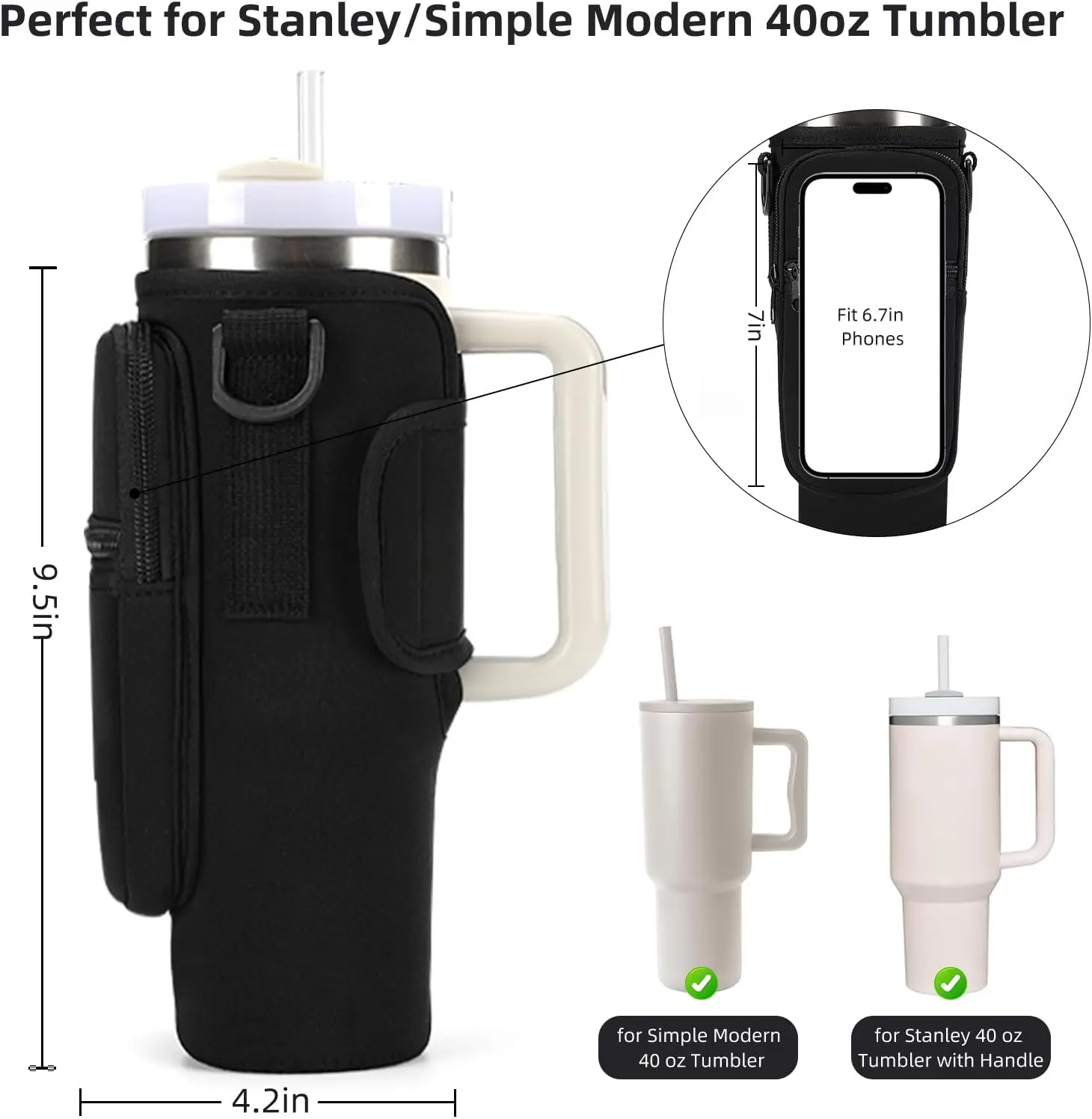 TY 1+3 Water Bottle Carrier Bag for 40/30 oz Tumbler Neoprene Water Bottle Holder with Strap for Cup Accessories