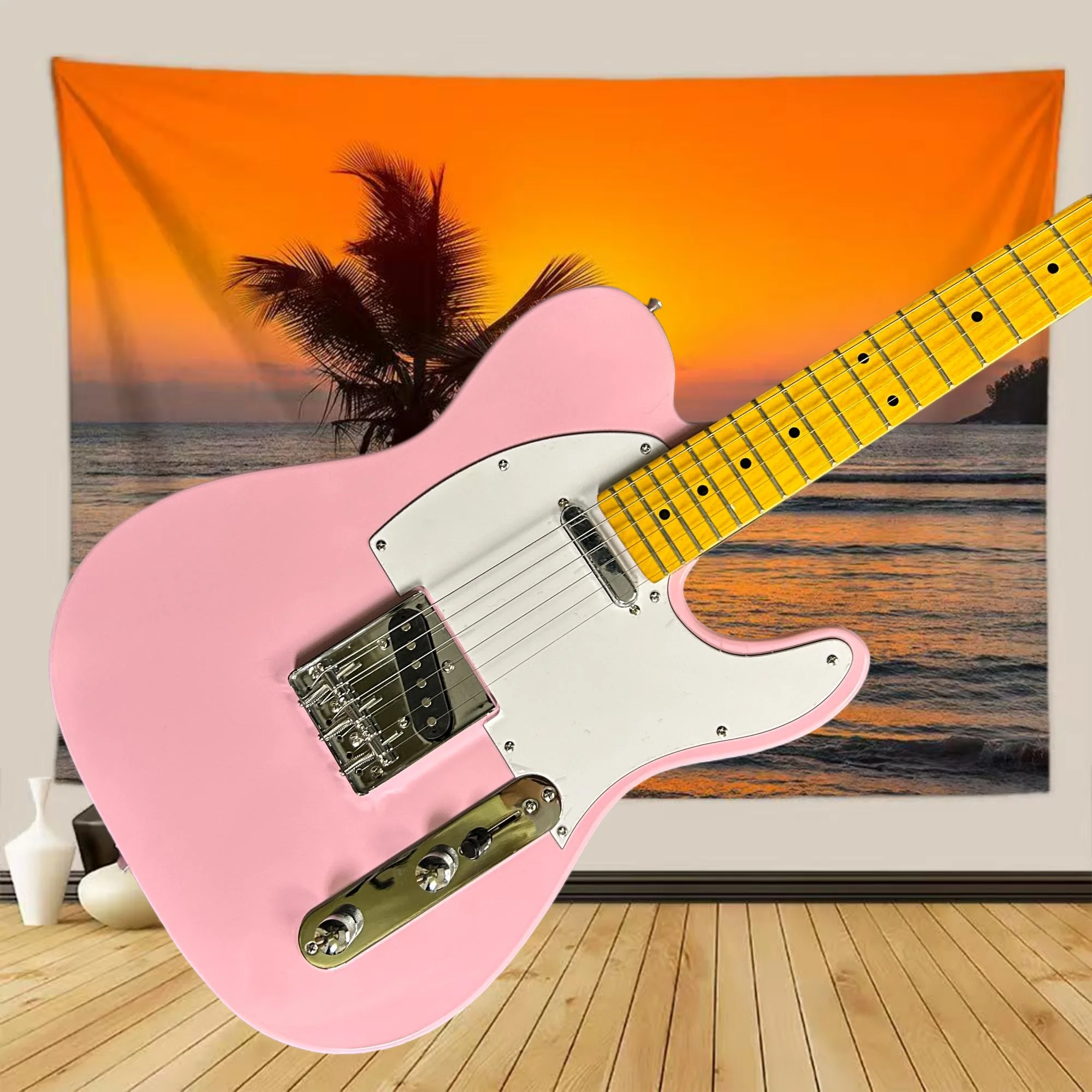 

Pink TLE Electric Guitar Mahogany Body White Protective Board SS Pickups Classic Design Premium Music Gift Free Shipping
