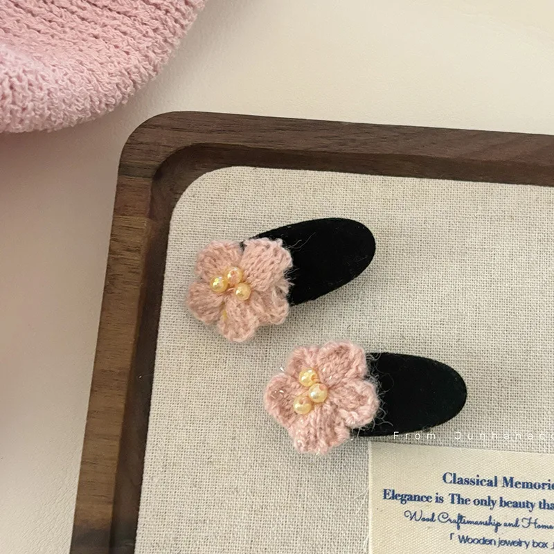 Spring Cherry Blossom Girl Hairpin Headdress Sweet Cute Wool Flower Velvet Small Side Clip Hairpin Hair Ornaments Female