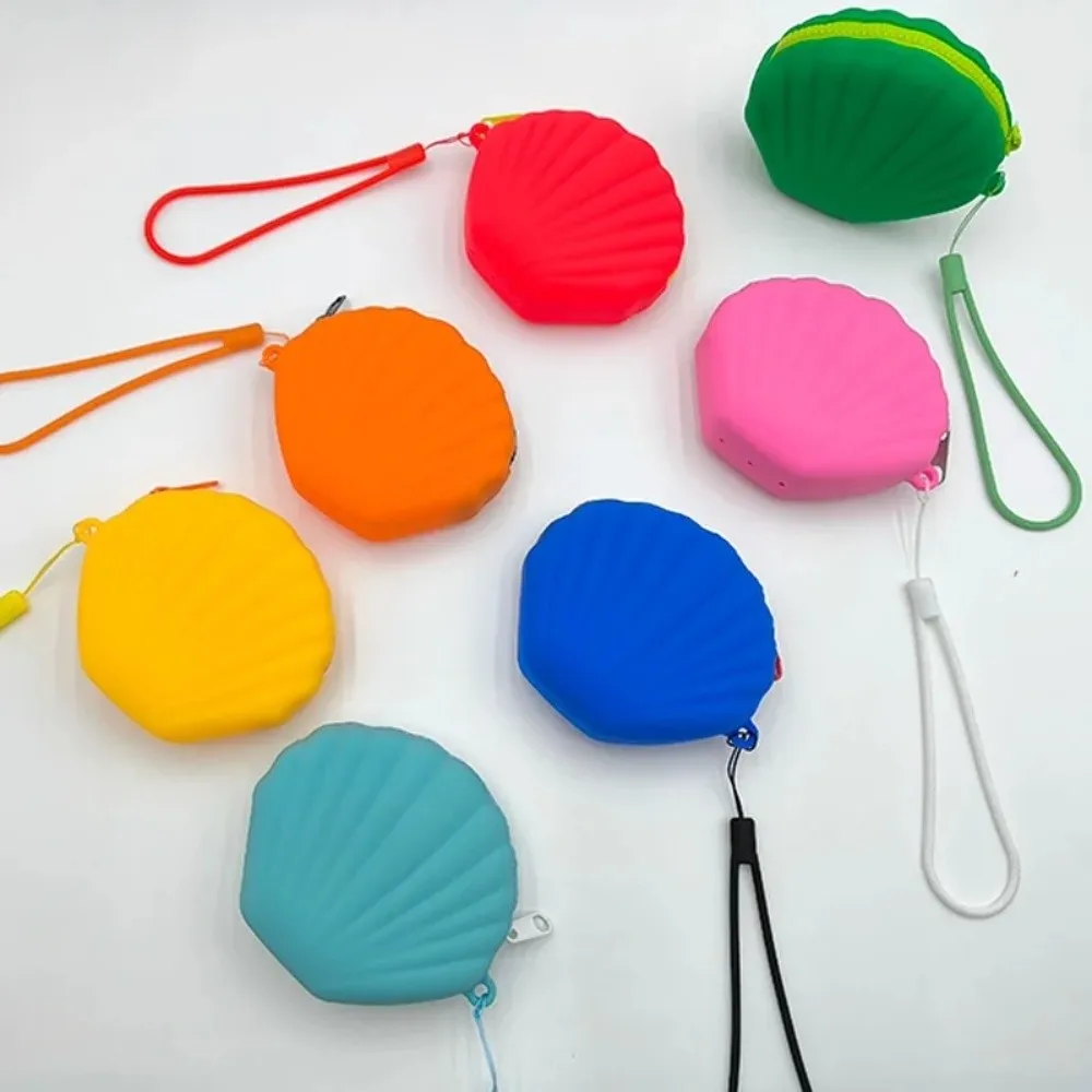 Multifunctional Silicone Coin Purse Portable Zipper Cosmetic Bag Shell Shape Earphone Bag Women Girls