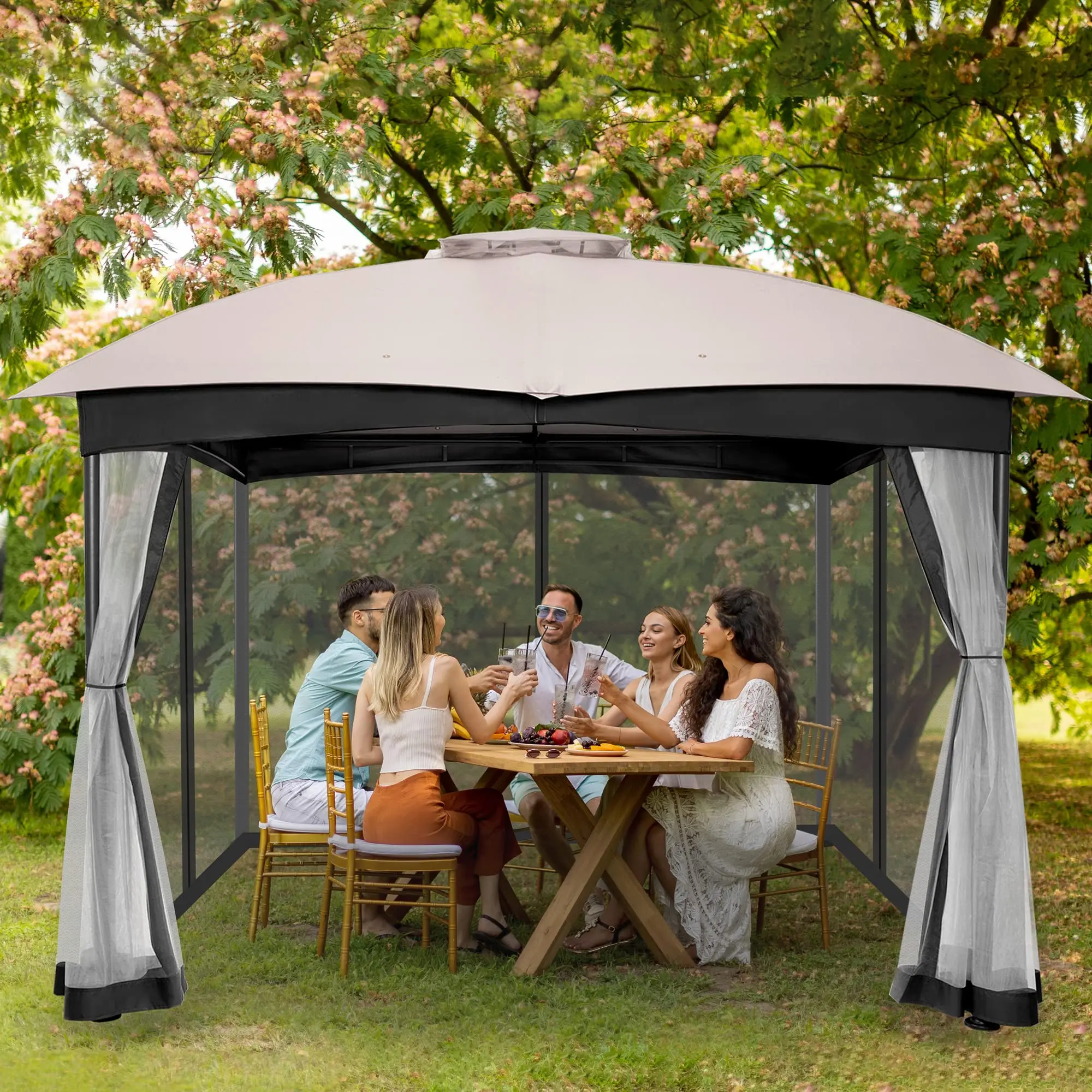 3*3M Patent Construction Arched Legs & Polyester Dome Top Patio Gazebo for Garden