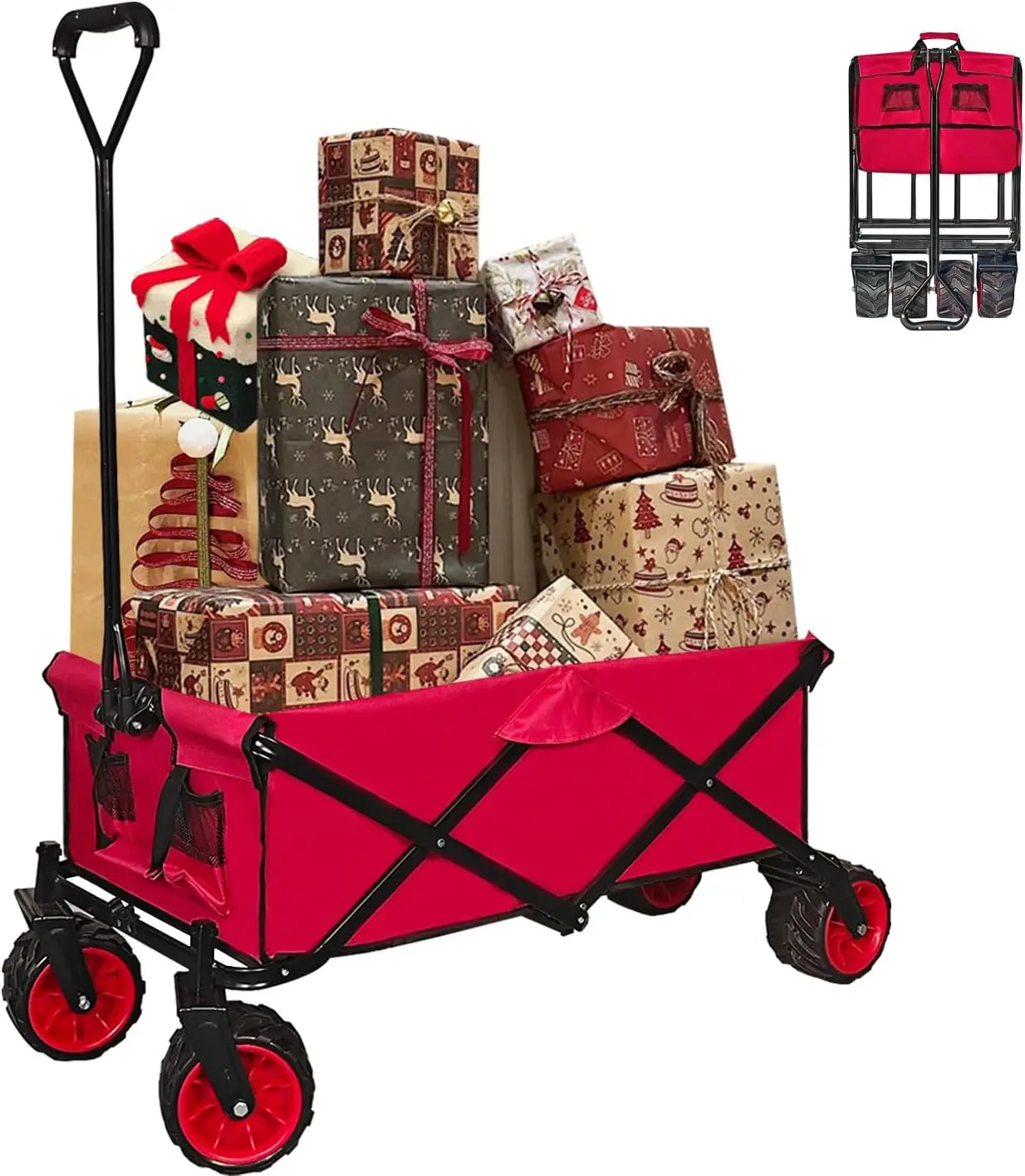 

Collapsible Foldable Wagon Cart Heavy Duty Folding Wagon with Big All Terrain Beach Wheels Portable Utility Garden Cart with 330