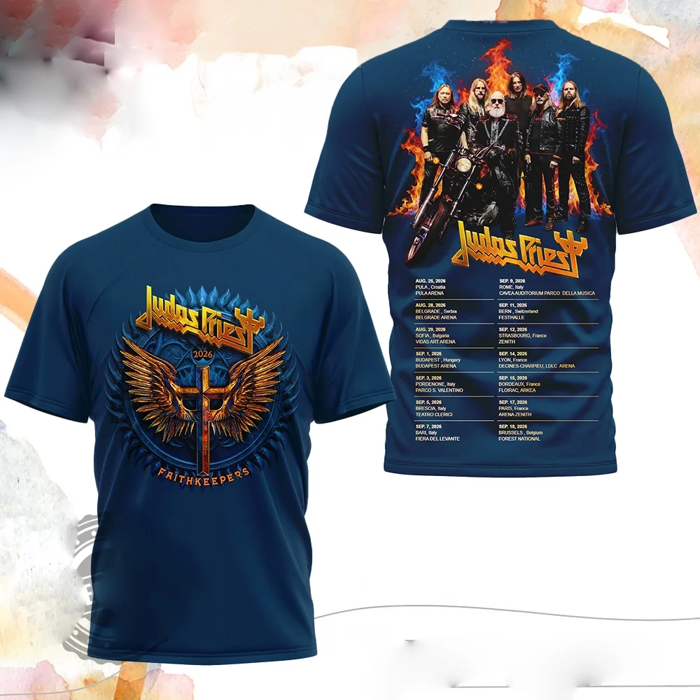 New Judas Priest Faithkeepers 2026 Tour 3D Print T-shirt Men Women Fashion Short Sleeve Hip Hop Tops Tees Mens Clothing Apparels
