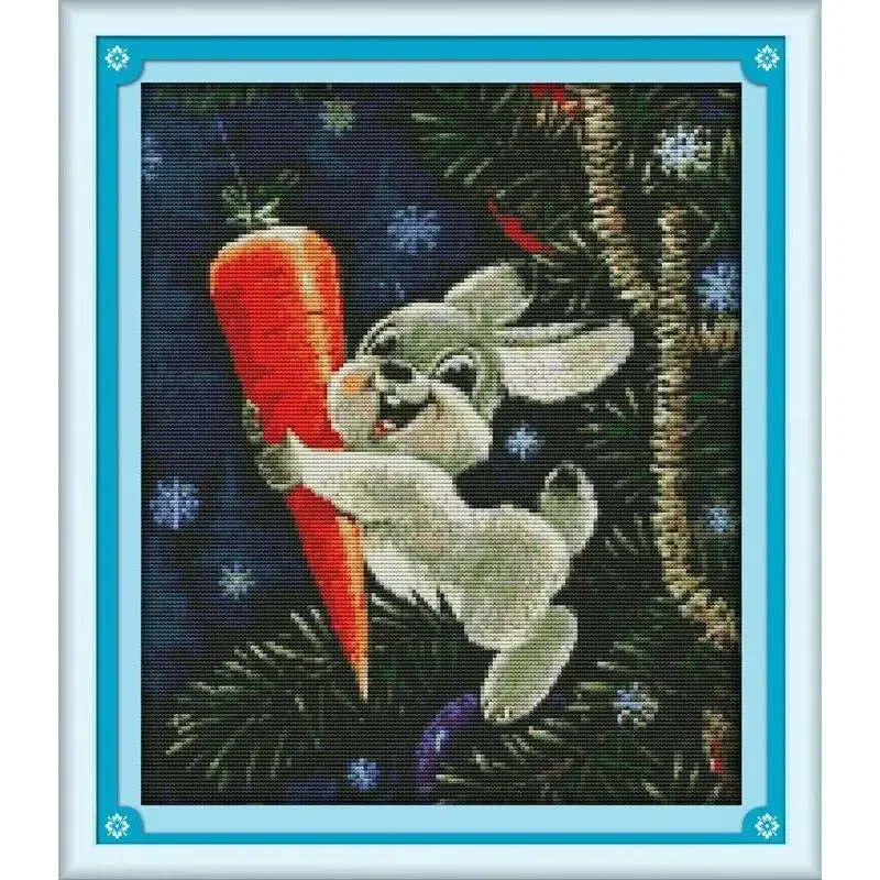 Joy Sunday Pre-printed Cross Stitch Kit  Easy Pattern Aida  Stamped Fabric Embroidery Set-The Rabbit and Carrot